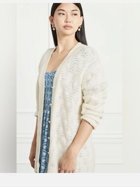 Hill House Cream Openwork Button-Front Women's Cardigan Sweater